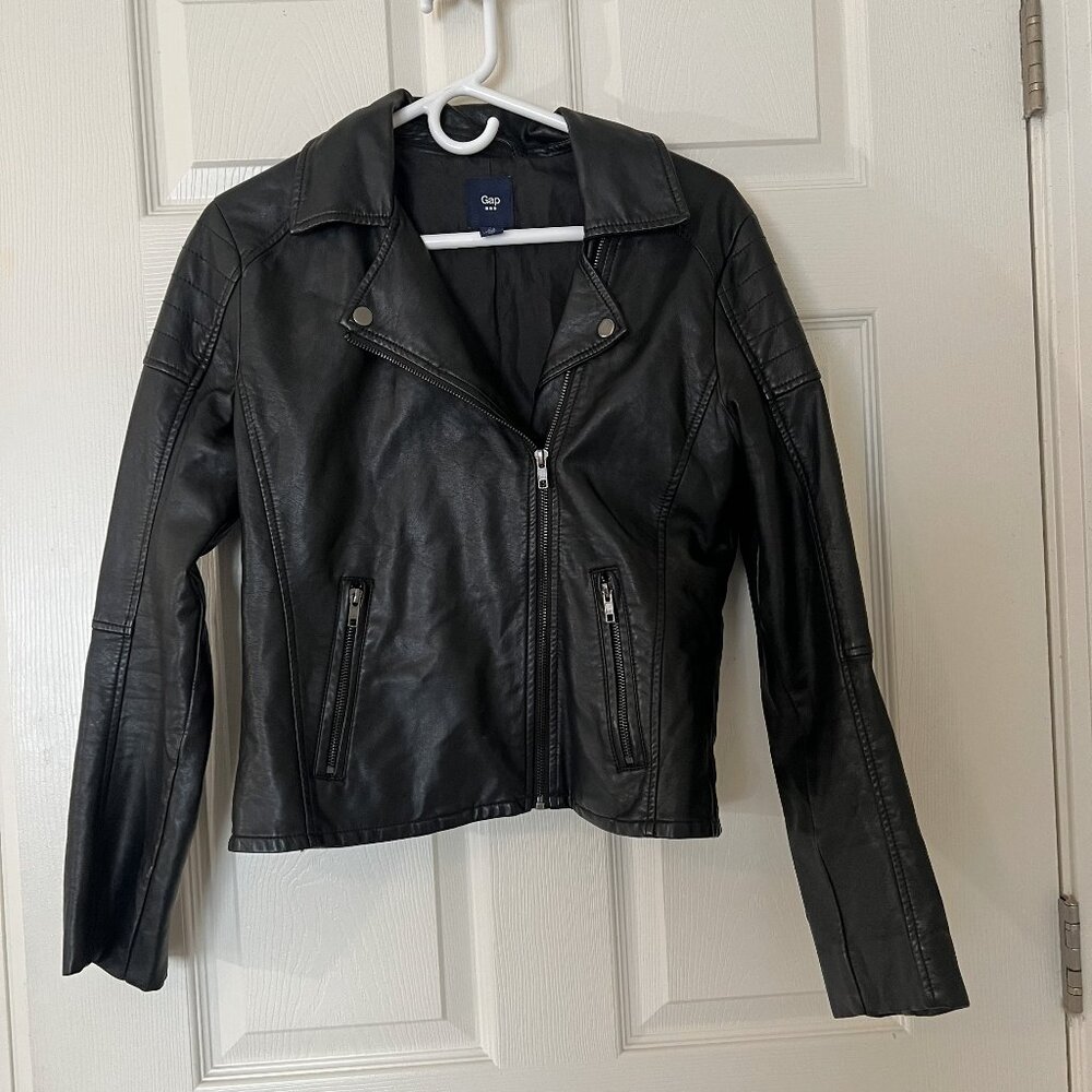 Women's Gap S Small Vegan Leather Moto Jacket V/700035065 True Black